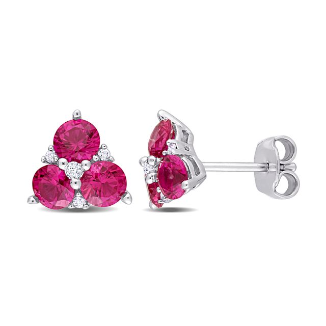 4.0mm Lab-Created Ruby and White Lab-Created Sapphire Stud Earrings in Sterling Silver