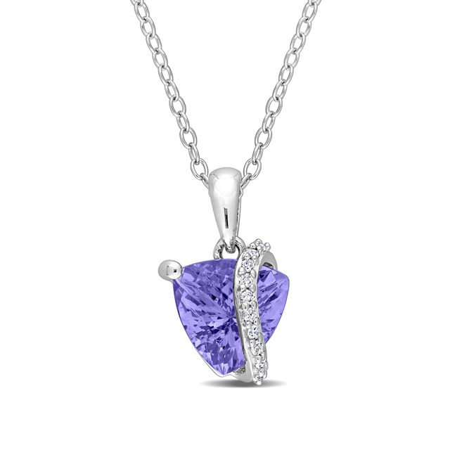 8.0mm Trillion-Cut Tanzanite and 1/20 CT. T.w. Diamond Ribbon Pendant in Sterling Silver