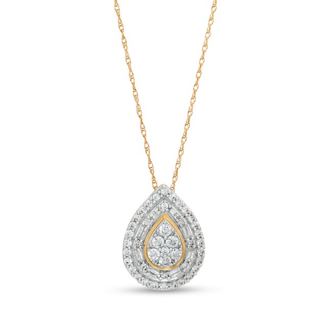 1/2 CT. T.w. Pear-Shaped Multi-Diamond Double Frame Pendant in 10K Two-Tone Gold