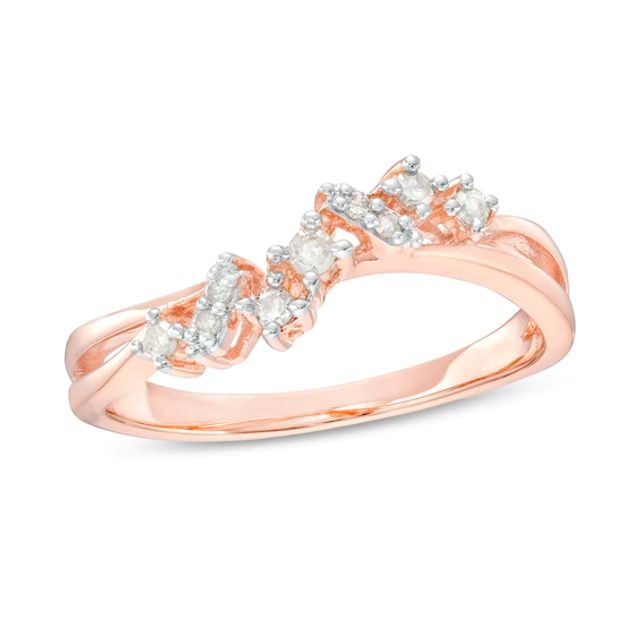 1/6 CT. T.w. Diamond Crossover Split Shank Promise Ring in Sterling Silver with Rose-Tone Flash Plate