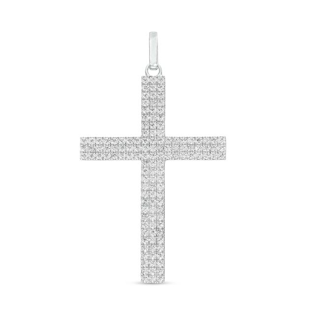 Zales Previously Owned - Men's Black Spinel Cross Pendant in Sterling  Silver and Black Rhodium - 24
