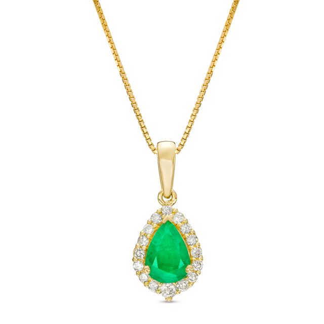 Pear-Shaped Emerald and 1/6 CT. T.w. Diamond Frame Pendant in 10K Gold