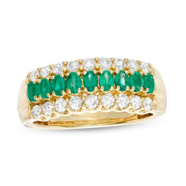 Oval Emerald and 5/8 CT. T.w. Diamond Triple Row Band in 10K Gold