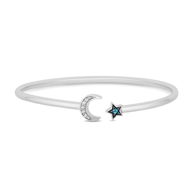 Enchanted Disney Jasmine Swiss Blue Topaz and 1/15 CT. T.w. Diamond Open Bangle in Sterling Silver