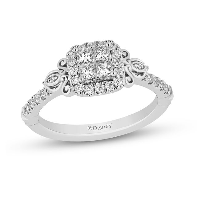 Enchanted Disney Cinderella 1 CT. T.w. Quad Princess-Cut Diamond Frame Engagement Ring in 14K White Gold