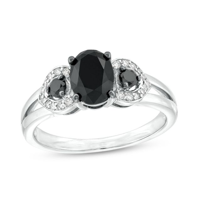 1-1/2 CT. T.w. Oval Black and White Diamond Engagement Ring in 10K White Gold