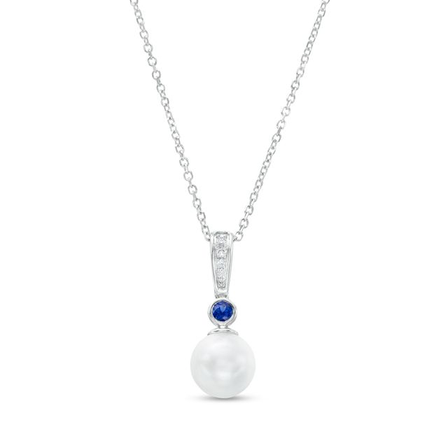 Vera Wang Love Collection 8.0mm Freshwater Cultured Pearl, Blue Sapphire and Diamond Accent Pendant in 10K White Gold