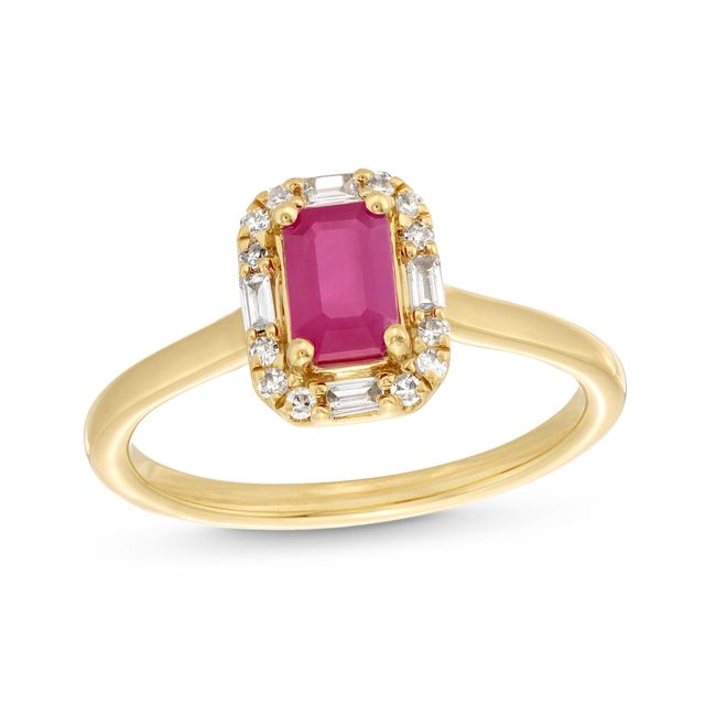 Emerald-Cut Ruby and 1/8 CT. T.w. Diamond Frame Ring in 10K Gold