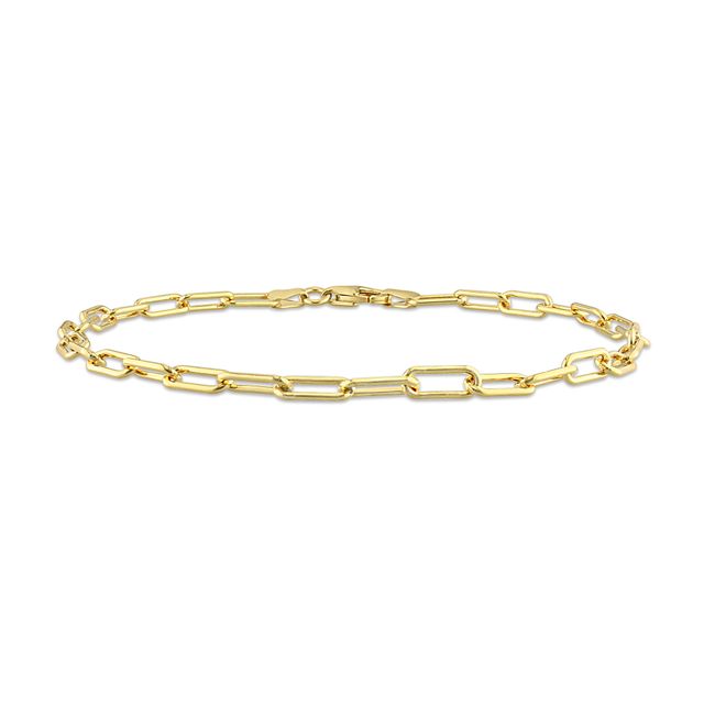 3.5mm Paper Clip Chain Anklet in Sterling Silver with Gold-Tone Flash Plate - 9"