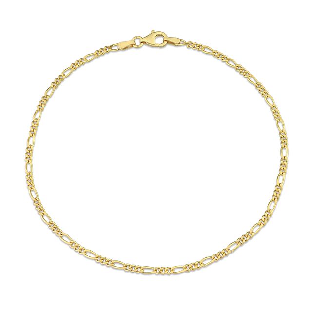 2.2mm Figaro Chain Anklet in Sterling Silver with Gold-Tone Flash Plate - 9"