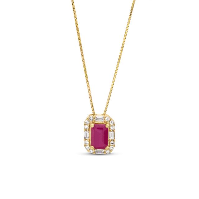 Emerald-Cut Ruby and 1/8 CT. T.w. Diamond Frame Pendant in 10K Gold