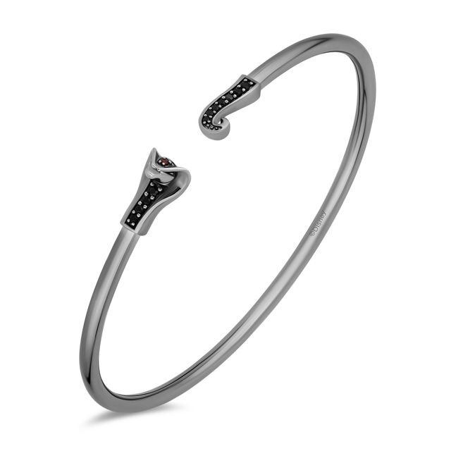 Enchanted Disney Villains Jafar Garnet and 1/6 CT. T.w. Black Diamond Open Bangle in Black Sterling Silver