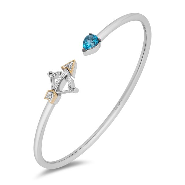 Enchanted Disney Merida Pear-Shaped Swiss Blue Topaz and 1/15 CT. T.w. Diamond Bangle in Sterling Silver and 10K Gold