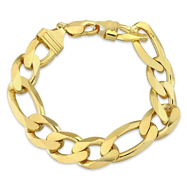 Ladies' 14.5mm Figaro Chain Bracelet in Sterling Silver with Gold-Tone Flash Plate - 9"