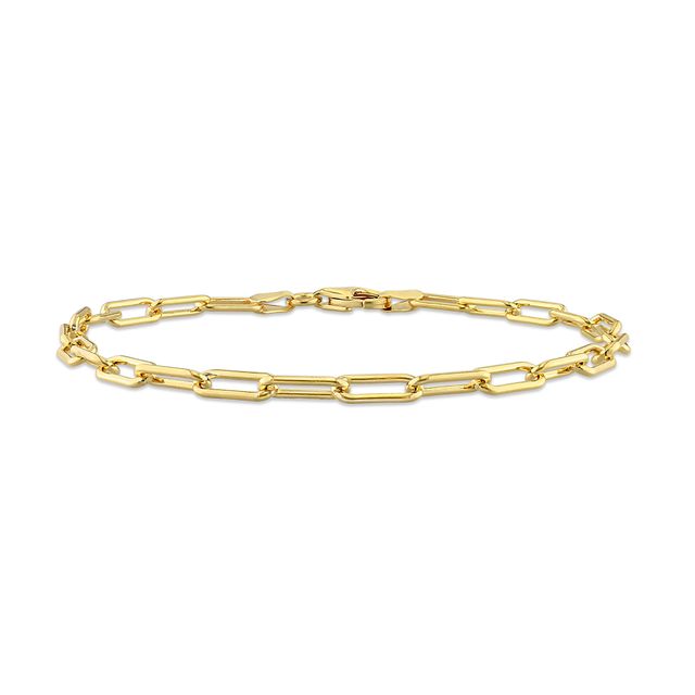 3.5mm Paper Clip Chain Bracelet in Sterling Silver with Gold-Tone Flash Plate - 7.5"