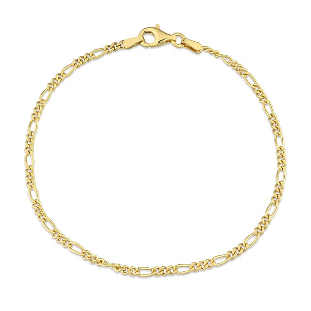 Ladies' 2.2mm Figaro Chain Bracelet in Sterling Silver with Gold-Tone Flash Plate - 7.5"