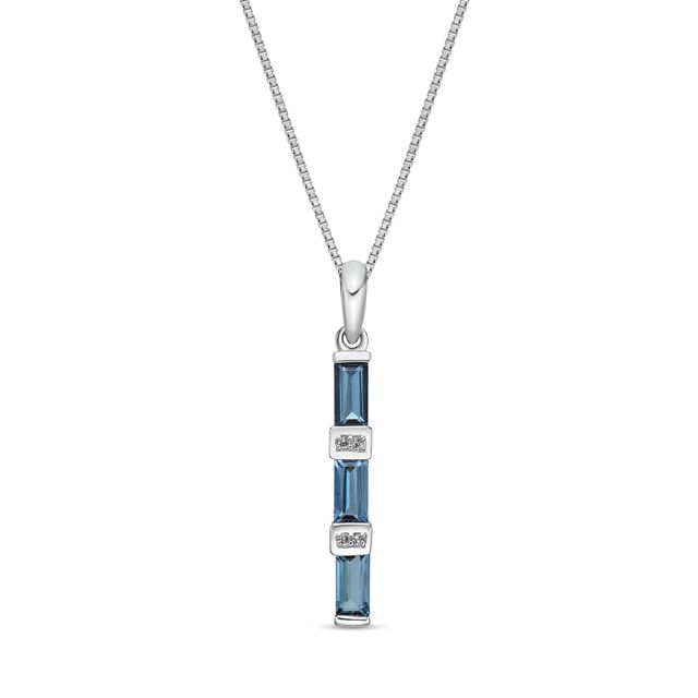 Baguette London Blue and Round White Topaz Vertical Bar Pendant in Sterling Silver