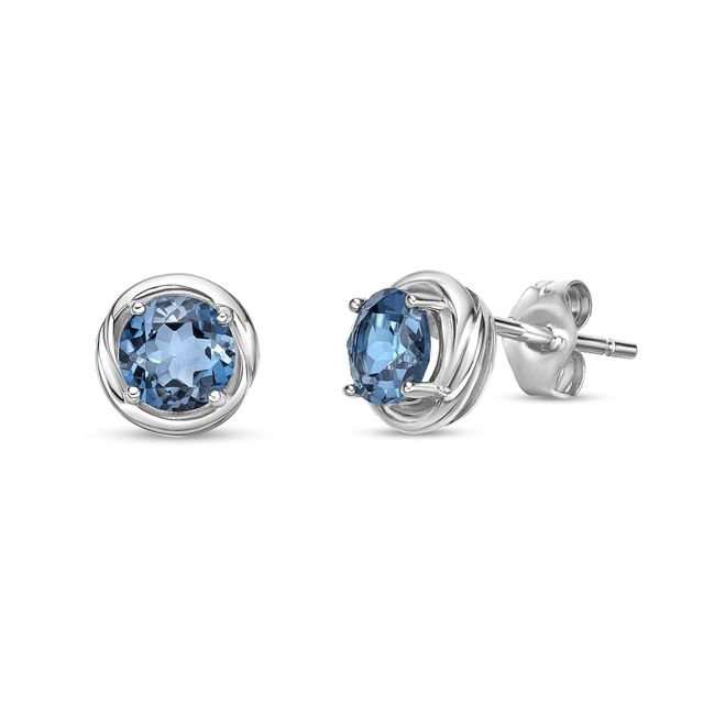 5.0mm London Blue Topaz Swirl Frame Stud Earrings in Sterling Silver