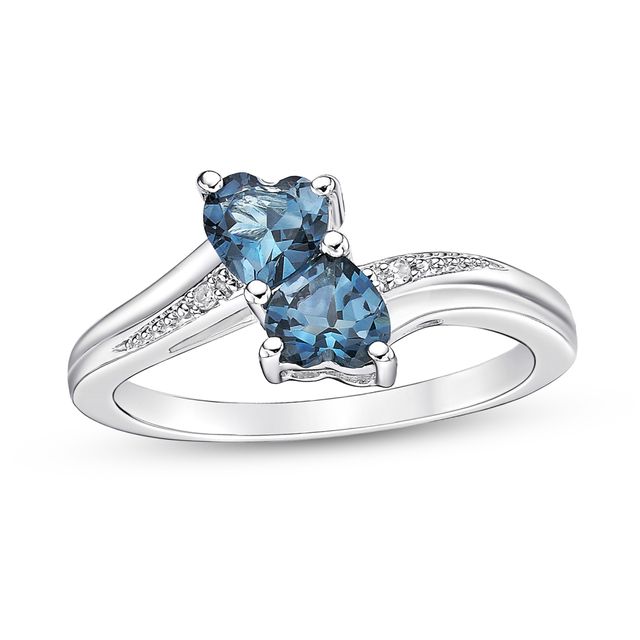5.0mm Heart-Shaped London Blue Topaz and Diamond Accent Double Heart Ring Sterling Silver