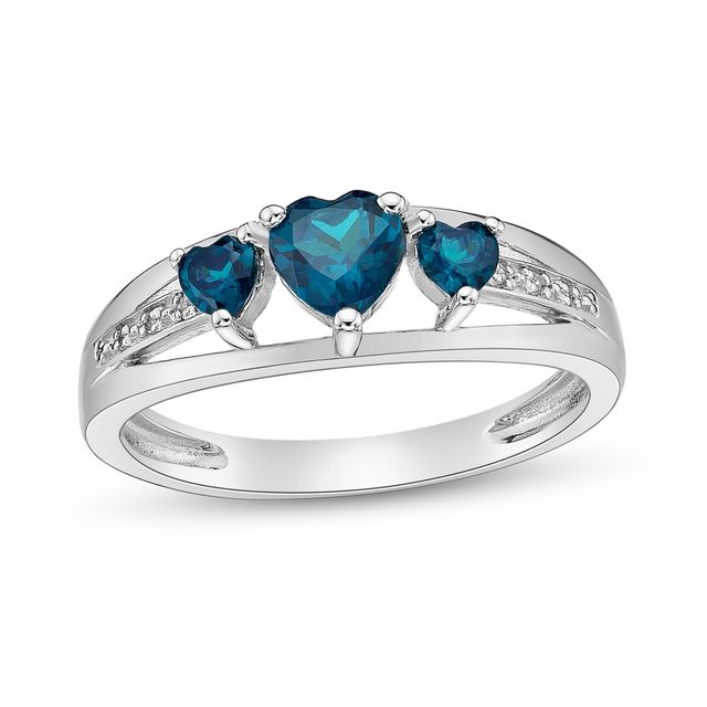 Heart-Shaped London Blue Topaz and Diamond Accent Three Hearts Open Shank Ring in Sterling Silver