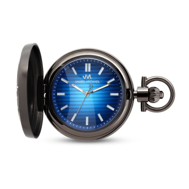 Men's James Michael Gunmetal Grey Pocket Watch with Blue Dial (Model: Pqa011134W)