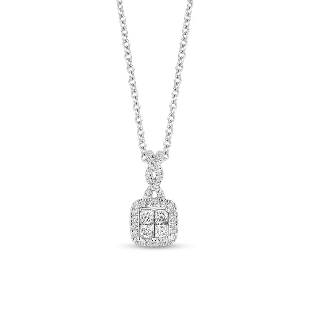 Enchanted Disney Cinderella 1/3 CT. T.w. Quad Princess-Cut Diamond Frame Twist Bail Pendant in Sterling Silver â 19"