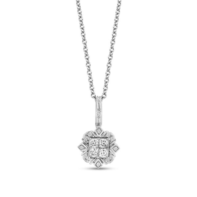 Enchanted Disney Elsa 3/8 CT. T.w. Quad Princess-Cut Diamond Frame Snowflake Pendant in Sterling Silver â 19"