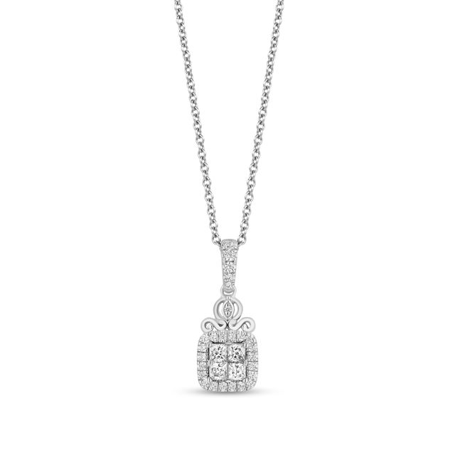 Enchanted Disney Cinderella 1/3 CT. T.w. Quad Princess-Cut Diamond Frame Pendant in Sterling Silver â 19"