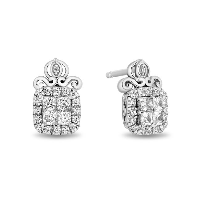 Enchanted Disney Cinderella 3/8 CT. T.w. Quad Princess-Cut Diamond Frame Stud Earrings in Sterling Silver