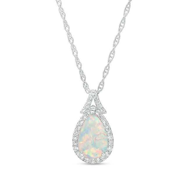 Pear-Shaped Lab-Created Opal and White Lab-Created Sapphire Frame Split Bail Pendant in Sterling Silver