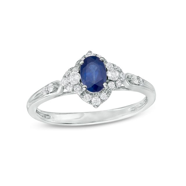 Oval Blue Sapphire and 1/4 CT. T.w. Diamond Frame Ring in 10K White Gold