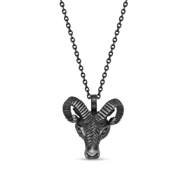 Men's Ram Head Pendant in Stainless Steel with Grey IP - 24"