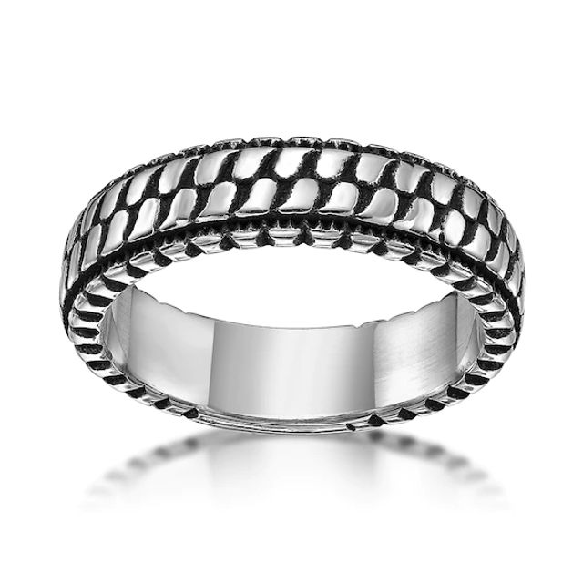 6.5mm Tire Track Antique-Finish Ring Stainless Steel and Black IP