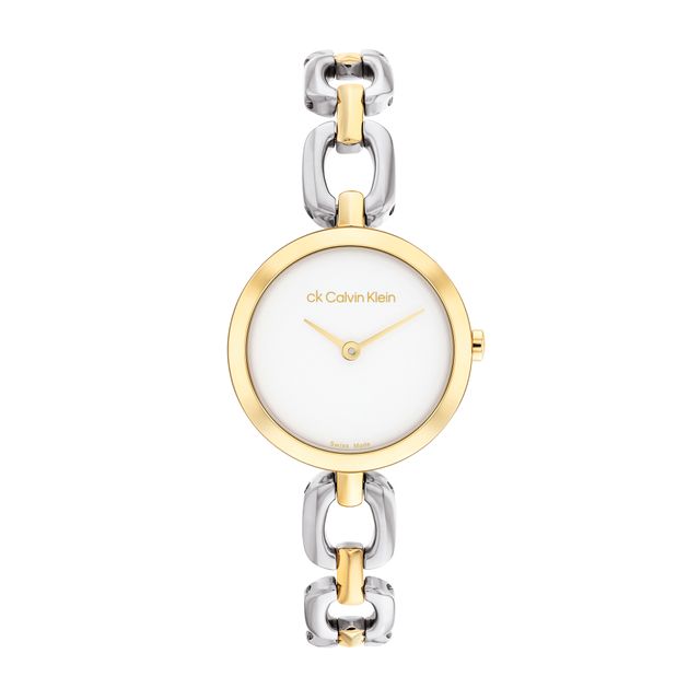 Ladies' Calvin Klein Link Bracelet Two-Tone Watch with White Dial (Model: 25000007)