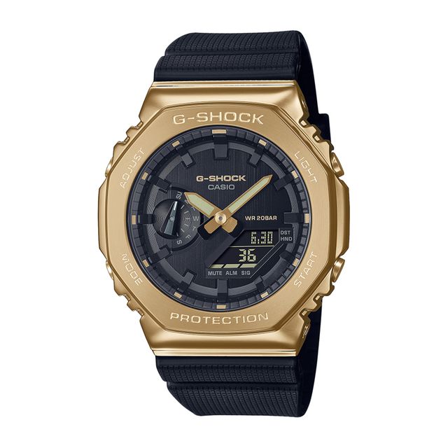 Men's Casio G-Shock Classic Gold-Tone IP Black Resin Strap Watch with Black Dial (Model: Gm2100G-1A9)