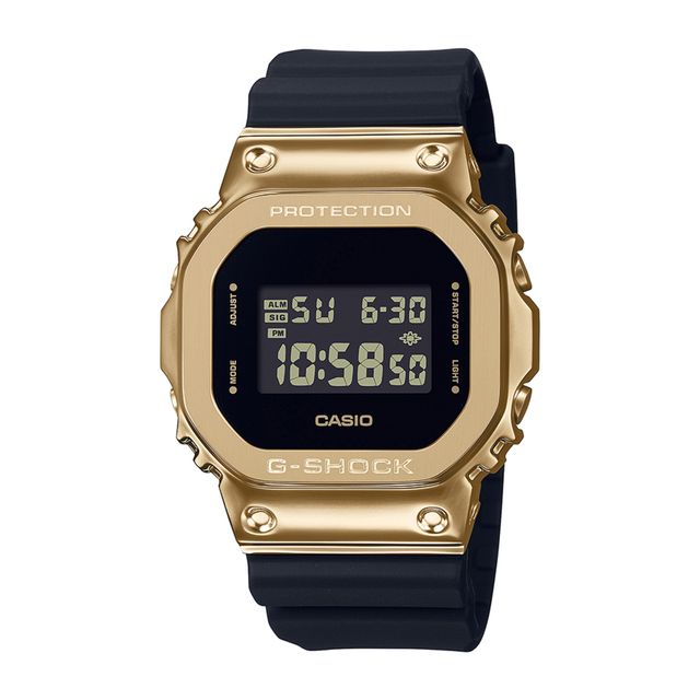 Men's Casio G-Shock Classic Gold-Tone IP Black Resin Strap Watch with Square Black Dial (Model: Gm5600G-9)