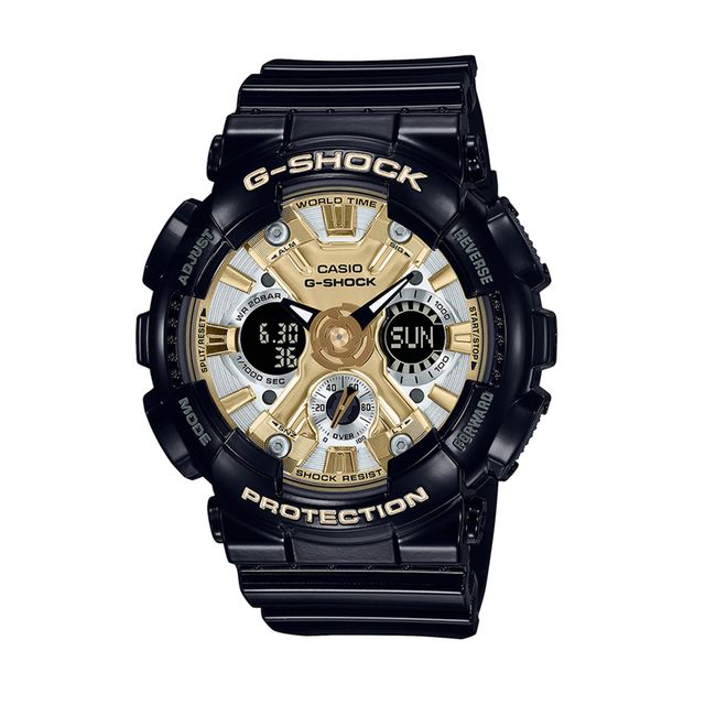 Ladies' Casio G-Shock Classic Black Resin Strap Watch with Gold-Tone Dial (Model: Gmas120Gb-1A)