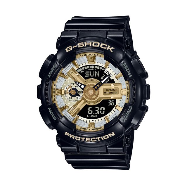 Ladies' Casio G-Shock Classic Black Resin Strap Watch with Gold-Tone Dial (Model: Gmas110Gb-1A)