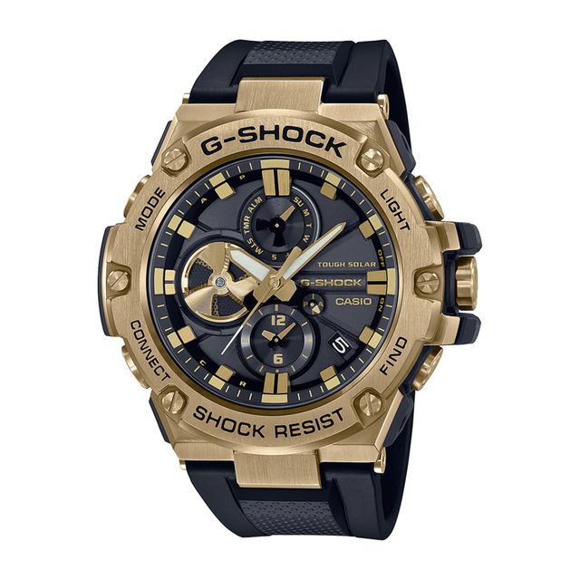 Men's Casio G-Shock G-Steel Solar Powered Chronograph Gold-Tone IP Black Resin Strap Watch (Model: Gstb100Gb1A9)