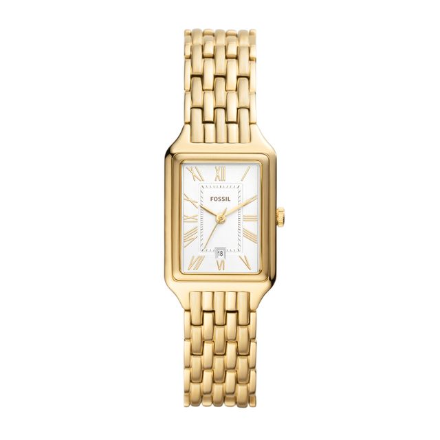 Ladies' Fossil Raquel Gold-Tone Watch with Rectangular White Dial (Model: Es5220)