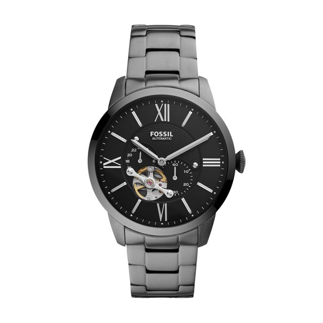 Men's Fossil Townsman Auto Gunmetal Grey Chronograph Automatic Watch with Black Skeleton Dial (Model: Me3172)