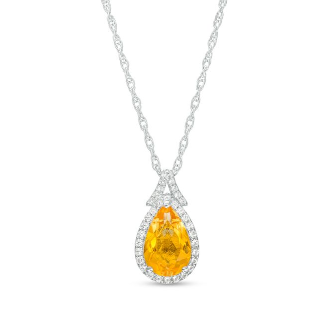 Pear-Shaped Citrine and White Lab-Created Sapphire Frame Split Bail Pendant in Sterling Silver