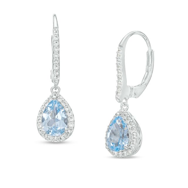 Pear-Shaped Blue Lab-Created Spinel and White Lab-Created Sapphire Frame Drop Earrings in Sterling Silver