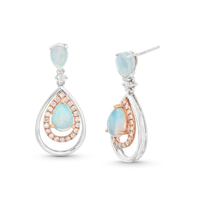 Pear-Shaped Opal and 3/8 CT. T.w. Diamond Double Open Frame Drop Earrings in 10K Two-Tone Gold