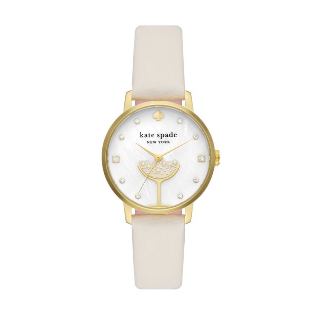 Ladies' Kate Spade Metro Gold-Tone IP White Leather Strap Watch with Mother-of-Pearl Dial (Model: Ksw1779)