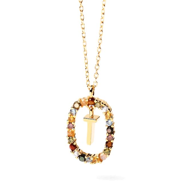 PDPAOLAâ¢ at Zales Multi-Color "T" Pendant in Sterling Silver with 18K Gold Plate