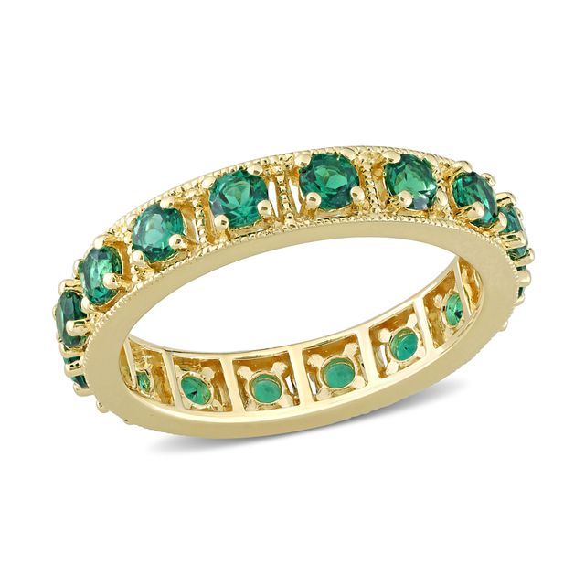 Lab-Created Emerald Vintage-Style Eternity Band in Sterling Silver with Yellow Rhodium