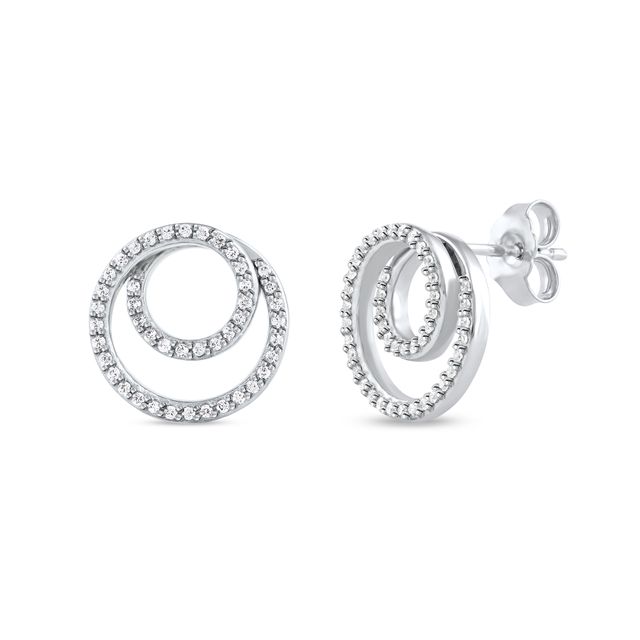 1/4 CT. T.w. Diamond Swirl Double Circle Stud Earrings in 10K White Gold