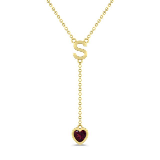5.0mm Heart-Shaped Gemstone and Initial "Y" Necklace (1 Initial and Stone)