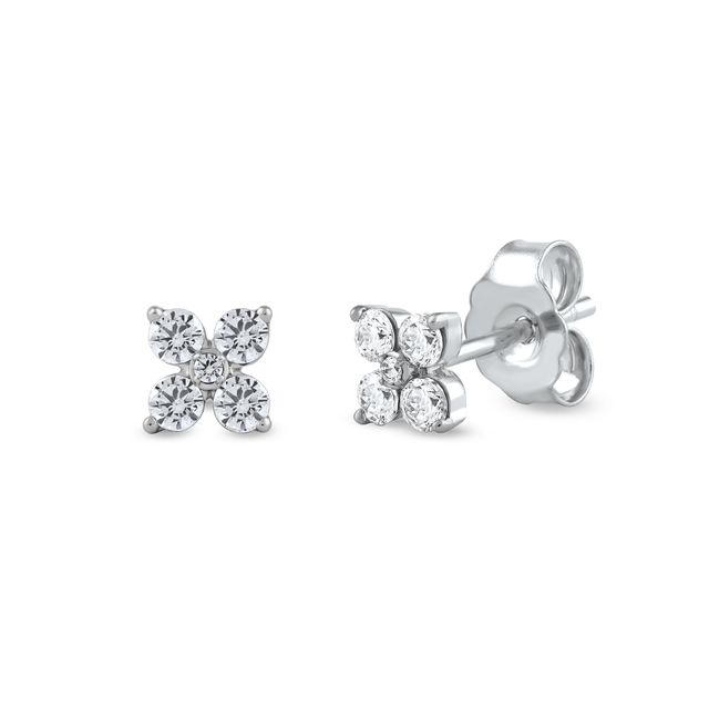 1/4 CT. T.w. Diamond Four-Point Flower Stud Earrings in 10K White Gold